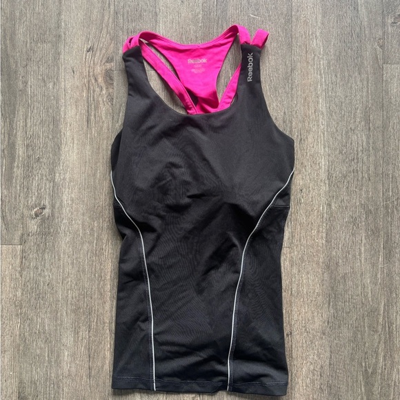 Reebok Black and Pink Fitted Cut Out Tank Top - Picture 1 of 5